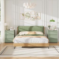 Nightstand Set of 2, 26" H Night Stand with Charging Station, Nightstand Set 2 with USB Ports & Power Outlets, Silent Slides 