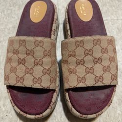 Gucci Platform Monogram Slides Sandals Designer Shoes Size 42 
