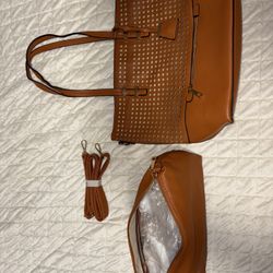 Brown Leather Tote & Crossbody Bag and Purse