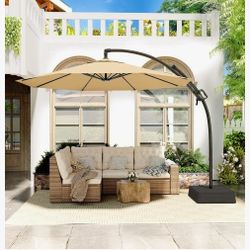 Umbrella 11FT Cantilever Umbrella with Base Outdoor Large Round Aluminum Offset Umbrella for Pati