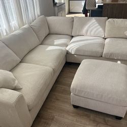 $0 Down!  New Corduroy Sectional.  Off White / Beige.  99” X 99”.  Free Delivery!