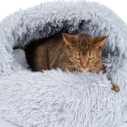  14in Heated Cat Bed - Soft Cozy Washable Warming Bed with Heating Pad, Adjustable Timer & Temp