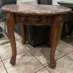 100%  Carved Wood Tables With Marble Tops