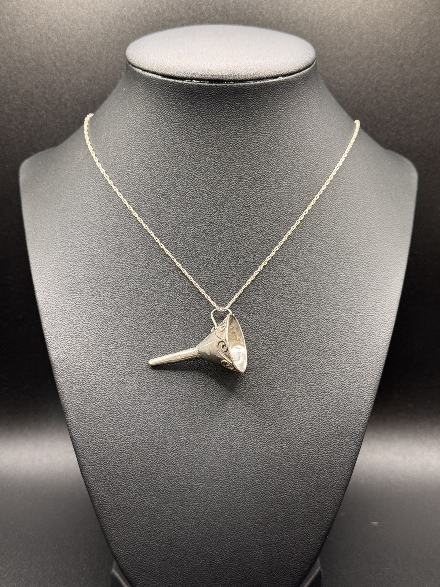 Vintage Taxco Sterling Perfume Funnel Pendant & Necklace