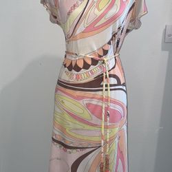 Emilio Pucci Pink/Yellow Pattern Silk Dress