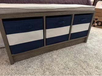 Wooden Storage Bench with 3 Bins and Fabric Cushion