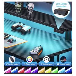 Gaming Desk with LED Lights and Outlets