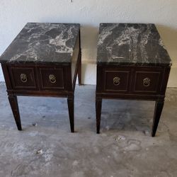 Antique Italian Mahogany/marble Top Sidetables 