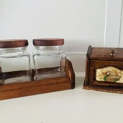 Vintage Wood Recipe Box and Canister Set - MCM/Boho/Cottagecore/Farmhouse/Rustic
