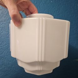 Antique 1920s Art Deco Milk Glass Skyscraper Ceiling Light Fixture Lamp