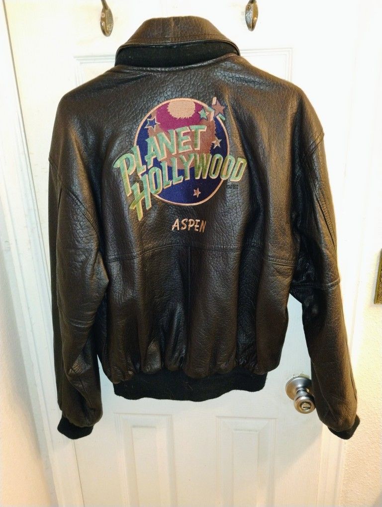 Vintage Black Leather Planet Hollywood, Aspen Bomber Jacket