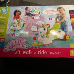 Smilin’ Shimmer 3 In 1 Sit Walk And Ride Unicorn