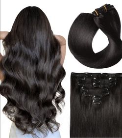 Remy Human Hair Clip in Extensions 7 Piece Double Weft 22" Natural Black 100G