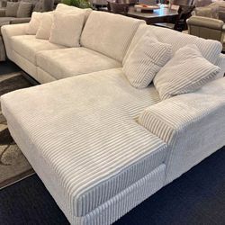 Lindyn Ivory White Soft Plush Cozy Deep Seating   Sectional Couch With Chaise 