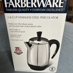 New-Farberware 2-8 Cup Stainless steel Percolator 