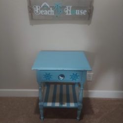 Refinished Cute Blue Nightstand/endtable