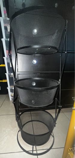 Black Metal Mesh 3-Tier Storage Basket Stand