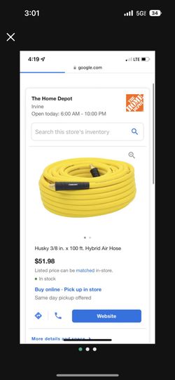 Husky 3/8 Air Hose 100ft