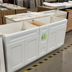 72” White Shaker Solid Wood Bathroom Vanity Cabinet 