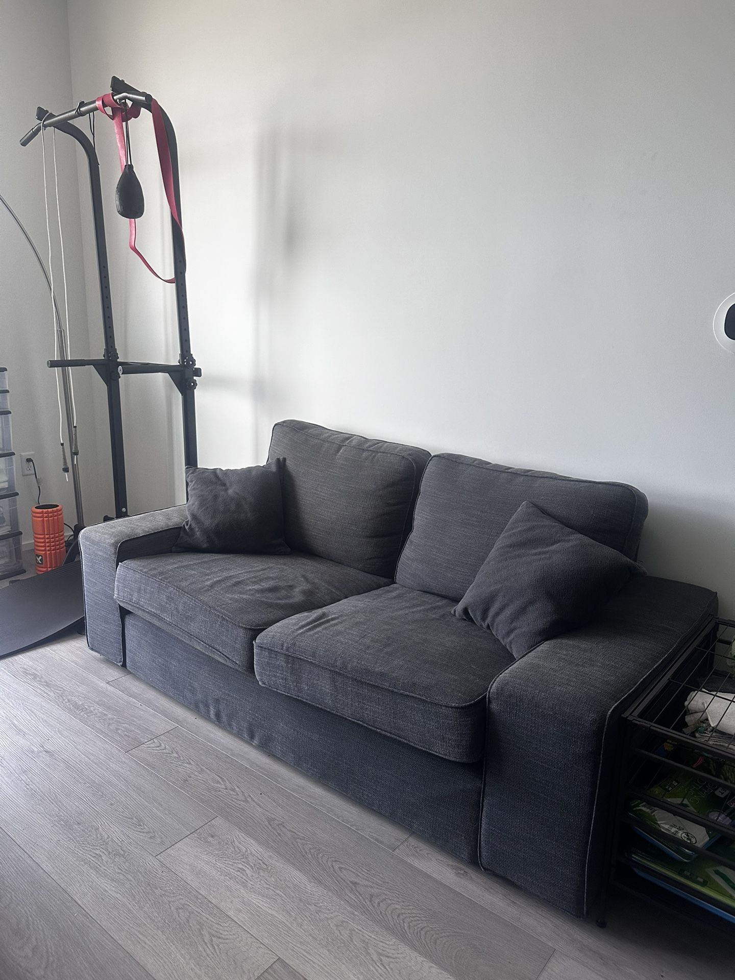 Dark Gray Sofa with Ottoman