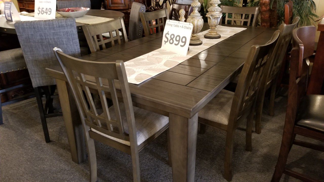 Brand new grey dining table (78×42x30H) + 6 chairs