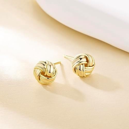 Kelli Myers 14K Gold Stud Earrings for Womens Stud Earrings Small Round Knot Earrings Studs Twisted Hypoallergenic Earrings