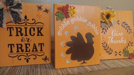 Holiday decoration signs.