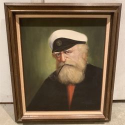 Vintage Oil Painting of Bearded Sea Captain – Nautical Maritime Wall Art