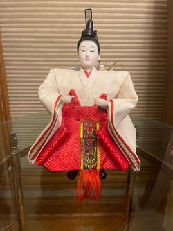 Vintage Handmade Japanese Court Noble Doll Traditional Red & White Kimono