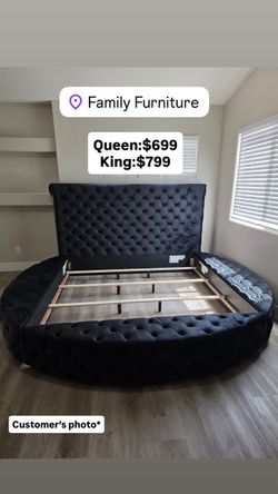 Square or round velvet black bed frame with storage