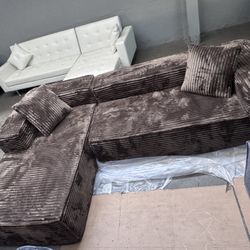 104" Modern Modular L-Shape Sofa Couch with Chaise Khaki Faux Rabbit Fur Cloud Sectional Couch with Deep Seat Modular Sectional Sofa No Assembly Requi