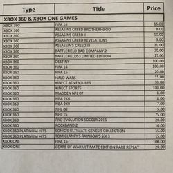 Assorted XBOX & XBOX ONE Games - Prices Range From $5 - $100 Depending On Game