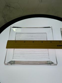 Set of (2) Hoya YOSHINO Crystal Square Sushi Plates. Textured, Clear 5 1/4” Square. Made In Japan.