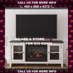 Dorrinson Two-tone Large TV Stand w/Fireplace Option