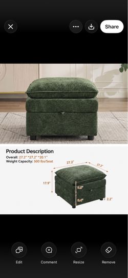 27" Large Square Ottoman with Storage, Modern Upholstered Footrest with Anti-Slip Legs for Couch Coffee Table Living Room, Bedroom, Entryway