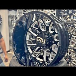 22x8.25 Cali Offroad Invader Gloss Black and Milled 8x210 Dually ‘11-‘25 Chevy ‘14-25 GMC 3500