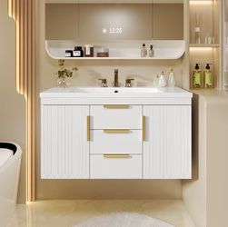 White & Gold Bathroom Floating Vanities