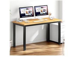 DlandHome Large Computer Desk, Composite Wood Board, Decent and Steady Home Office Desk/Workstation/Table 54.3inch Teak Black