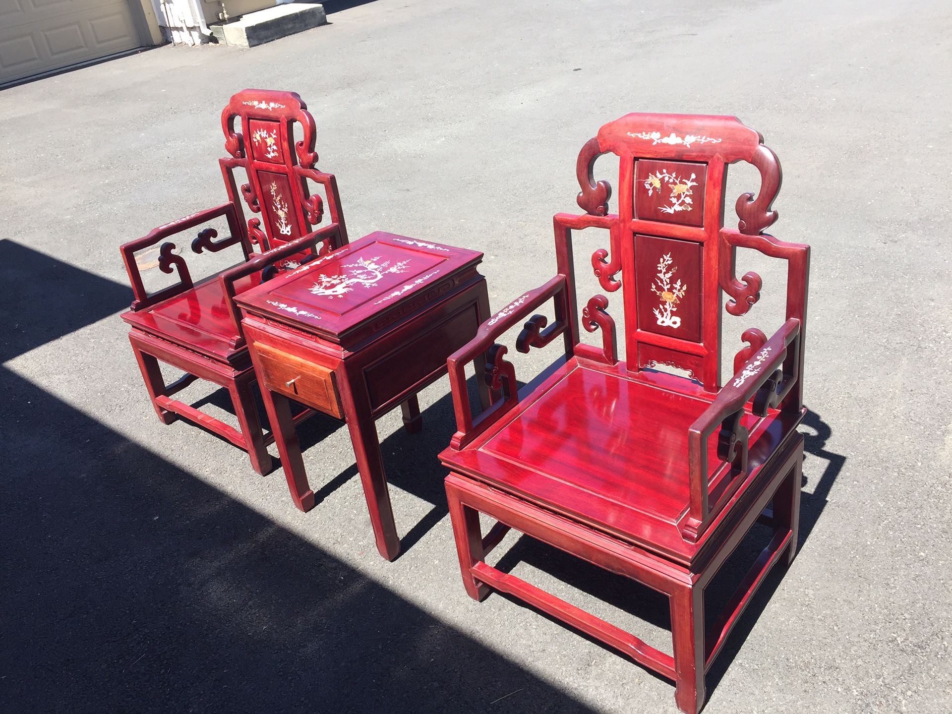 Pearl inlay Asian chair and desk set.