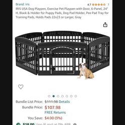 IRIS USA Dog Playpen, Exercise Pet Playpen with Door, 6-Panel, 24" H, Black great for potty training and keeping puppies safe.  Price is firm and plea