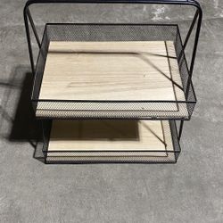 Black Metal & Wood 2-Tier Tray Organizer