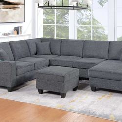 5-Piece Sectional Set
LAF Loveseat W/USB Ports + RAF Loveseat W/ Chaise + Corner Wedge + Armless Chair + Cocktail Ottoman

Color: Slate Gray

