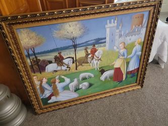 RARE SAINT MARGARITE ANTIOCH KEEPING SHEEP ART OIL PAINTING CANVAS RENAISSANCE 15TH CENTURY FRAMED GIANT