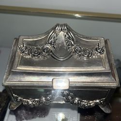 Silver Trinket Box With Red Velvet Interior/ Exterior