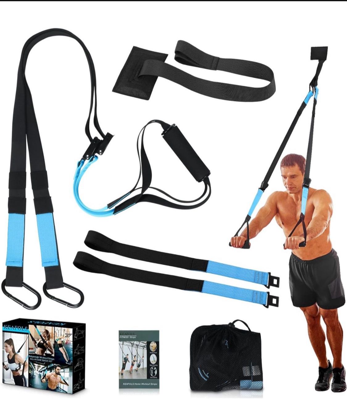 KEAFOLS Bodyweight Fitness Extension Resistance Suspension Kit, Door Anchors, Power Lifting Strength Training Straps, Full Body Home Gym Body Core Exe