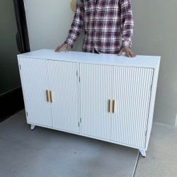 New In Box 48x16x32 Inches Tall 4 Door Heavy Duty White Buffet TV Stand Modern Style Cabinet With Adjustable Shelf 
