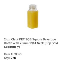 2 oz. Clear PET SQB Square Beverage Bottle with 26mm 1914 Neck and Cap - 265 available