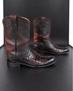El Dorado Genuine Caiman Roper Cowboy Boots – Size 9D