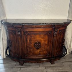 Traditional Marble Top Home Bar w/ Solid Wood 