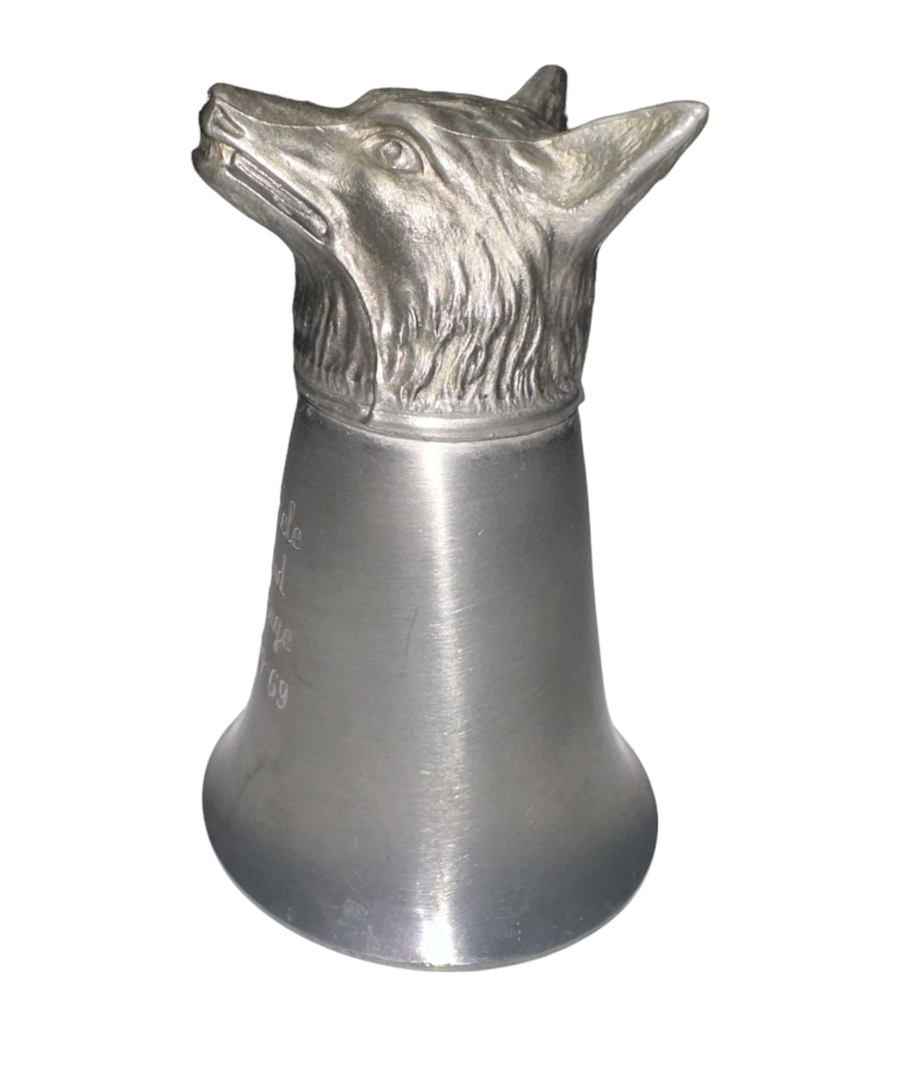 Antique Pewter Wolf's Head Stirrup Cup Mid Century RARE  Collection